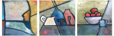 Картина под названием "Petit déjeuner en 3…" - René Barranco, Подлинное произведение искусства, Масло