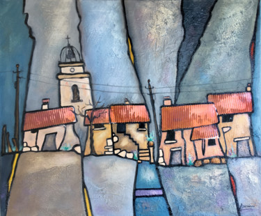 Peinture intitulée "Le petit bourg" par René Barranco, Œuvre d'art originale, Huile