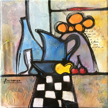 Painting titled "Pomme et cerise" by René Barranco, Original Artwork, Oil