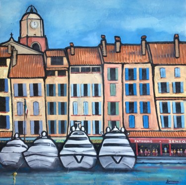 Peinture intitulée "Saint Tropez - le p…" par René Barranco, Œuvre d'art originale, Huile