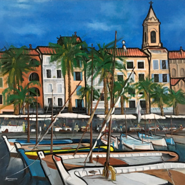 Painting titled "Le port de Sanary s…" by René Barranco, Original Artwork, Oil