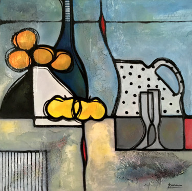 Картина под названием "Fleurs et pommes" - René Barranco, Подлинное произведение искусства, Масло