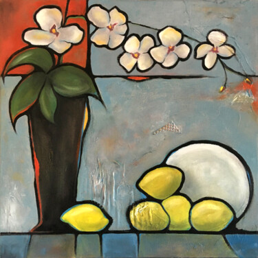 Peinture intitulée "L'orchidée aux citr…" par René Barranco, Œuvre d'art originale, Huile