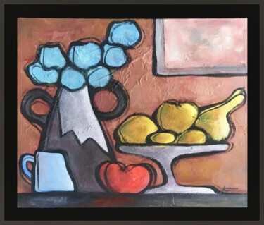 제목이 "Fruits et fleurs"인 미술작품 René Barranco로, 원작, 기름 나무 들것 프레임에 장착됨