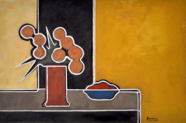 Peinture intitulée "Fleurs-et-fruits" par René Barranco, Œuvre d'art originale, Huile