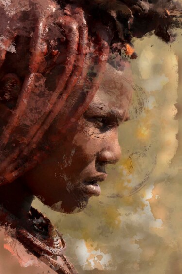Photography titled "Thinking Himba" by Bart Debo, Original Artwork, Digital Photography