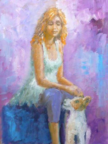 Painting titled "Met Fox Terrier." by Bart Buijsen, Original Artwork, Acrylic
