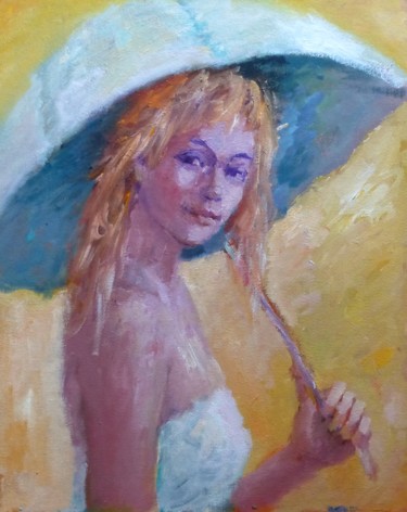 Painting titled "met parasol" by Bart Buijsen, Original Artwork, Acrylic