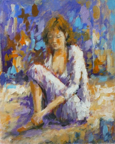 Iris bij aandoen schoenen. Schilderij getiteld "Iris bij aandoen sc…" door Bart Buijsen, Origineel Kunstwerk, Acryl