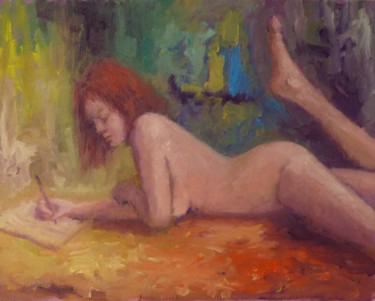 Painting titled "The letter" by Bart Buijsen, Original Artwork, Oil
