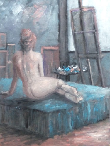 Painting titled "Het model" by Bart Buijsen, Original Artwork, Oil