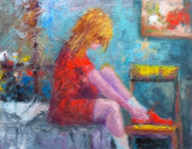 Painting titled "Rode schoenen" by Bart Buijsen, Original Artwork, Oil