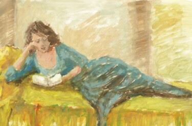 Painting titled "Lezende vrouw" by Bart Buijsen, Original Artwork, Oil