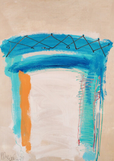 Painting titled "My big blue table" by Bart Van Zweeden, Original Artwork, Acrylic