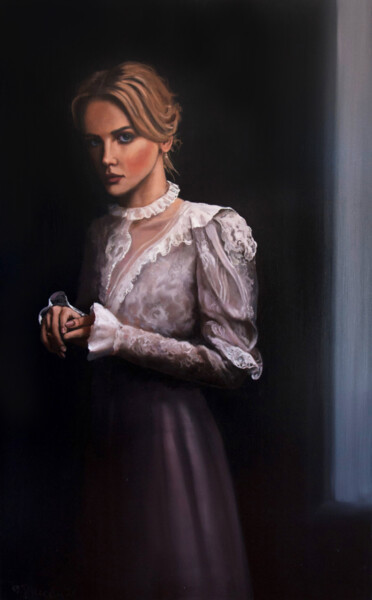 Malerei mit dem Titel "Lady in White" von Bart Van Zweeden, Original-Kunstwerk, Öl
