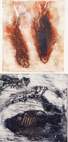 Malerei mit dem Titel "Fossilized" von Bart Van Zweeden, Original-Kunstwerk, Tinte