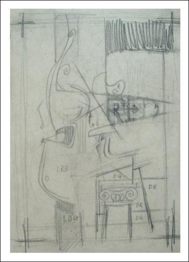 Drawing titled "sketch to Cello I" by Bartek Radziejewski, Original Artwork