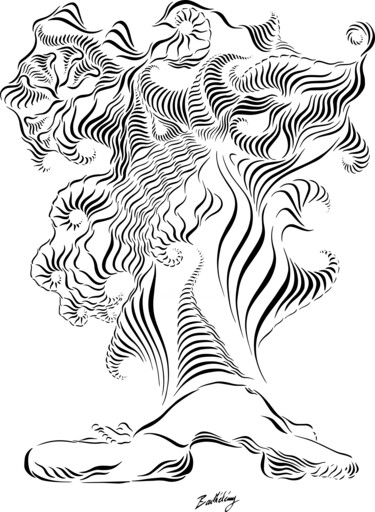 Tekening getiteld "Yoga Matsyasana" door Barthélémy Chojnacki, Origineel Kunstwerk, Inkt