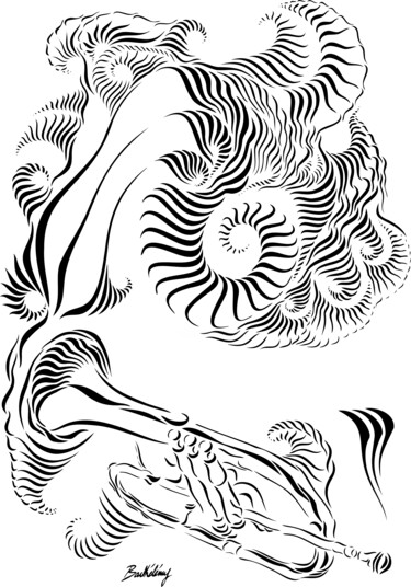 Tekening getiteld "Trompette" door Barthélémy Chojnacki, Origineel Kunstwerk, Inkt