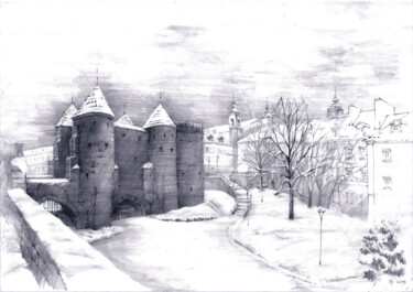 Rysunek zatytułowany „Zimowy Barbakan” autorstwa Bartłomiej Piszczek, Oryginalna praca, Ołówek