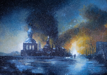 Malerei mit dem Titel "Zima na Ukrainie" von Bartłomiej Piszczek, Original-Kunstwerk, Öl