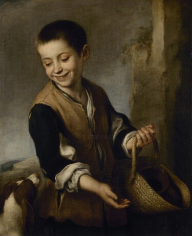 Картина под названием "Garçon avec un chien" - Bartolomé Esteban Murillo, Подлинное произведение искусства, Масло