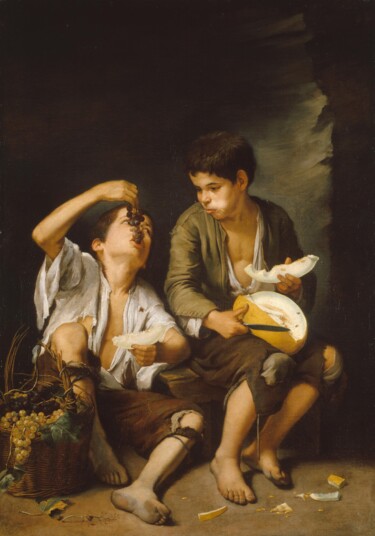 Malerei mit dem Titel "Les Mangeurs de mel…" von Bartolomé Esteban Murillo, Original-Kunstwerk, Öl