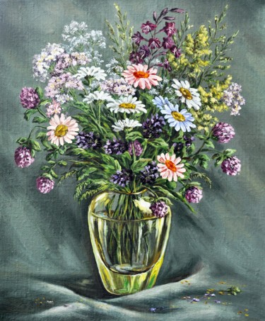 Картина под названием "flower" - Barzan Raza, Подлинное произведение искусства, Масло