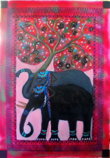 Painting titled "Tree of life with 2…" by Nalini Shanthi Cook, Original Artwork, Acrylic