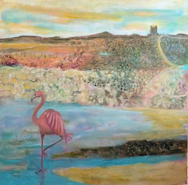 Картина под названием "pink Flamingo" - Nalini Shanthi Cook, Подлинное произведение искусства, Масло