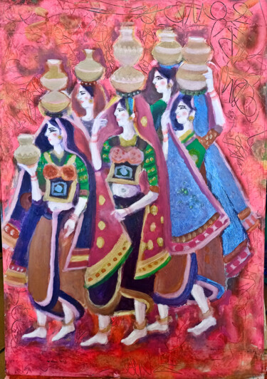 Ζωγραφική με τίτλο "group 5" από Nalini Shanthi Cook, Αυθεντικά έργα τέχνης, Ακρυλικό