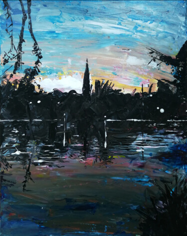 Malerei mit dem Titel "Alster Sunset" von Basem Soliman, Original-Kunstwerk, Acryl