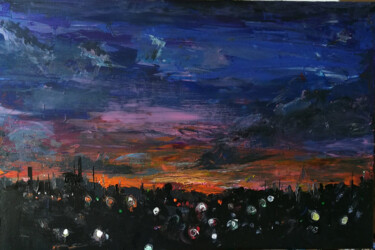 Painting titled "Sunset Sky Cairo" by Basem Soliman, Original Artwork, Acrylic