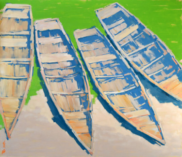 Malerei mit dem Titel "4 old boats" von Rogin Viacheslav (Bashlyk), Original-Kunstwerk, Öl