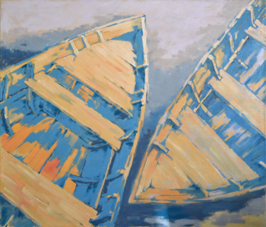 Malerei mit dem Titel "Two old boats" von Rogin Viacheslav (Bashlyk), Original-Kunstwerk, Öl