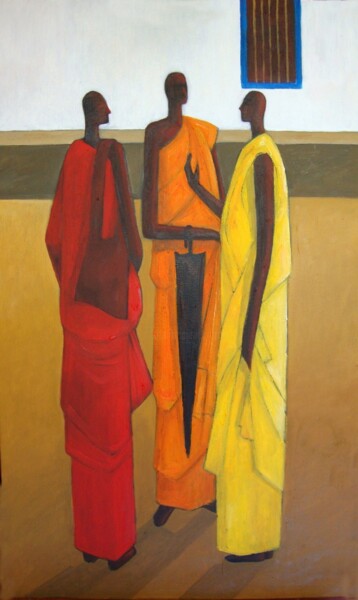 Painting titled "Following Footsteps…" by Basil Cooray, Original Artwork, Oil