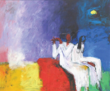 Malarstwo zatytułowany „Picturesque Nights…” autorstwa Basil Cooray, Oryginalna praca, Akryl Zamontowany na Drewniana rama n…