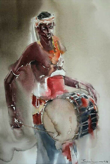 Pintura titulada "The Sound of Music…" por Basil Cooray, Obra de arte original, Acuarela Montado en Vidrio