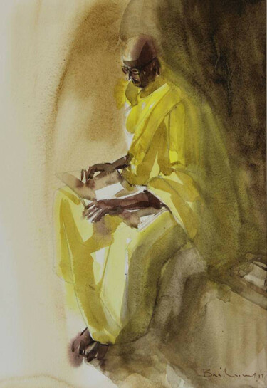 Картина под названием "Way of Life - Knowl…" - Basil Cooray, Подлинное произведение искусства, Акварель Установлен на Стекло
