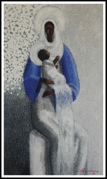 Painting titled "Motherly Love - Gro…" by Basil Cooray, Original Artwork, Acrylic Mounted on Wood Stretcher frame