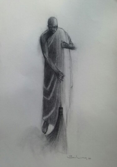 Painting titled "Teachings of Buddha…" by Basil Cooray, Original Artwork, Charcoal Mounted on Glass