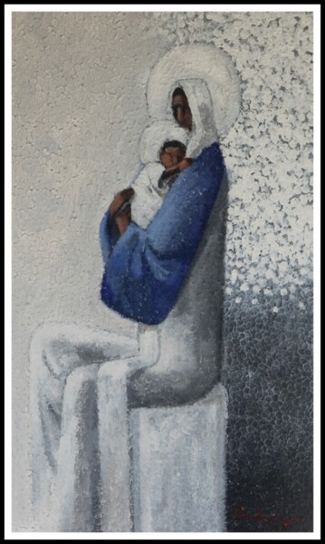 「Motherly Love - Hol…」というタイトルの絵画 Basil Coorayによって, オリジナルのアートワーク, アクリル ウッドストレッチャーフレームにマウント