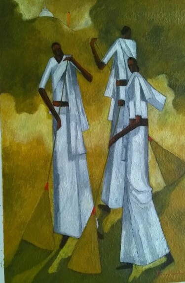 Painting titled "Sacred Grounds - Sh…" by Basil Cooray, Original Artwork, Oil Mounted on Wood Stretcher frame