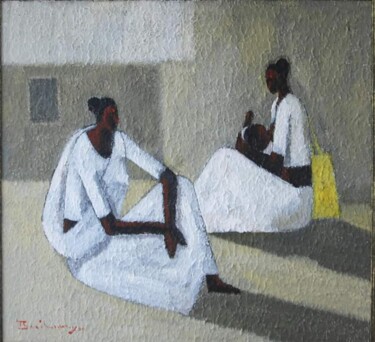Painting titled "By the Wayside - Nu…" by Basil Cooray, Original Artwork, Acrylic Mounted on Wood Stretcher frame