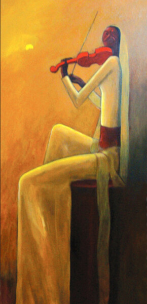 Painting titled "Creating Melodies -…" by Basil Cooray, Original Artwork, Oil Mounted on Wood Stretcher frame
