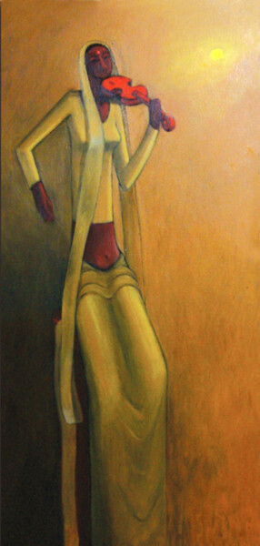 Painting titled "Creating Melodies -…" by Basil Cooray, Original Artwork, Oil Mounted on Wood Stretcher frame