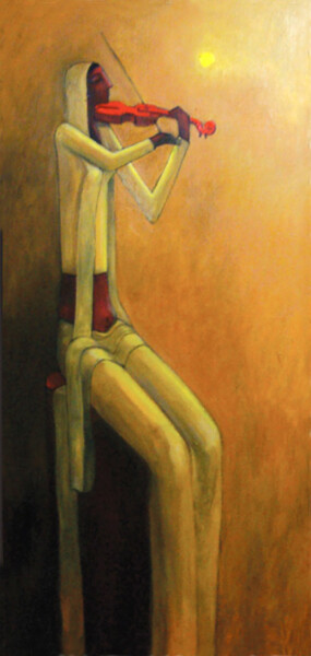 Ζωγραφική με τίτλο "Creating Melodies -…" από Basil Cooray, Αυθεντικά έργα τέχνης, Λάδι Τοποθετήθηκε στο Ξύλινο φορείο σκελε…