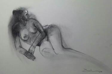 Ζωγραφική με τίτλο "Solitude - Seduction" από Basil Cooray, Αυθεντικά έργα τέχνης, Κάρβουνο Τοποθετήθηκε στο Ποτήρι
