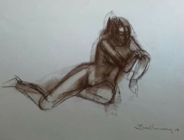 Painting titled "Solitude - The Hour…" by Basil Cooray, Original Artwork, Charcoal Mounted on Glass