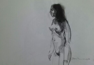 Malarstwo zatytułowany „Solitude - Naked” autorstwa Basil Cooray, Oryginalna praca, Węgiel drzewny Zamontowany na Szkło